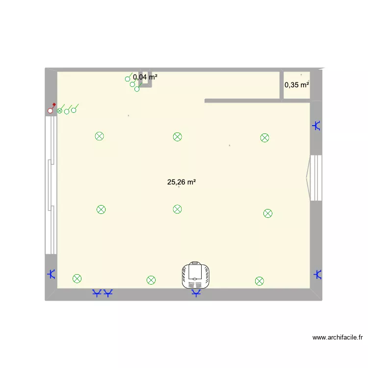 salon. Plan de 3  et 26 m²