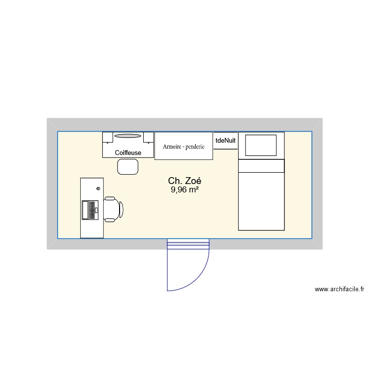 Chambre Zoé. Plan de 1 pièce et 10 m2
