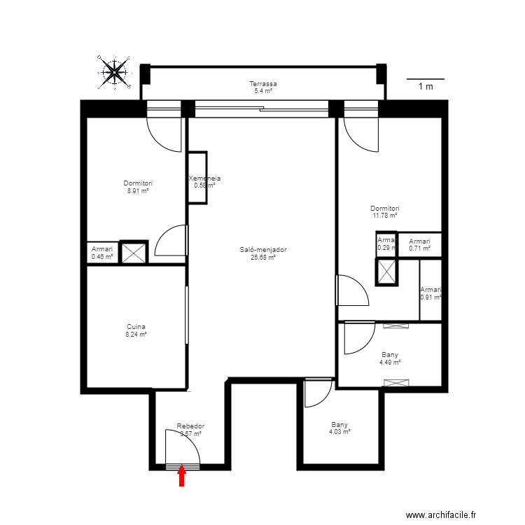 ed. llluerna bloc b, 2-3. oriosos. la massana. Plan de 15 pièces et 76 m2