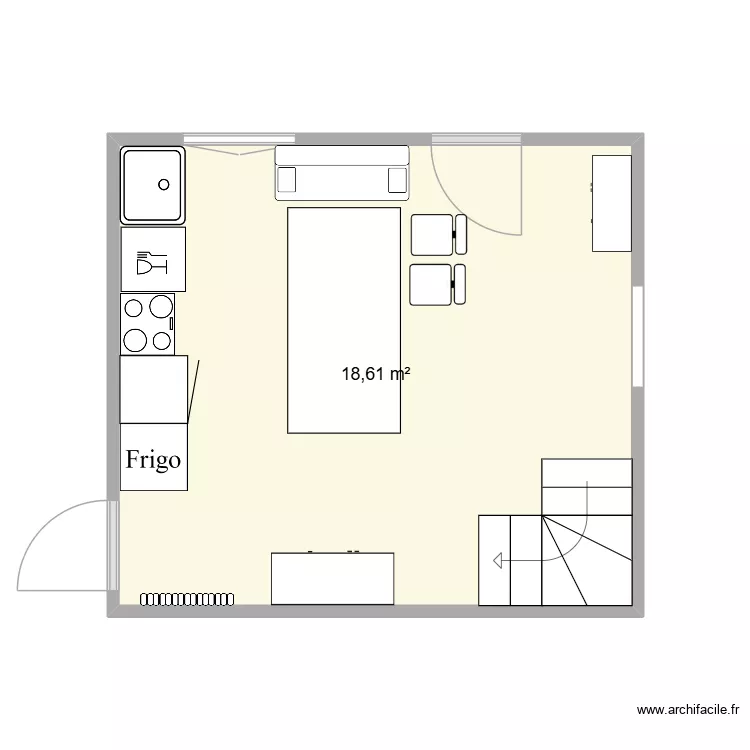plan cuisine. Plan de 1  et 19 m²