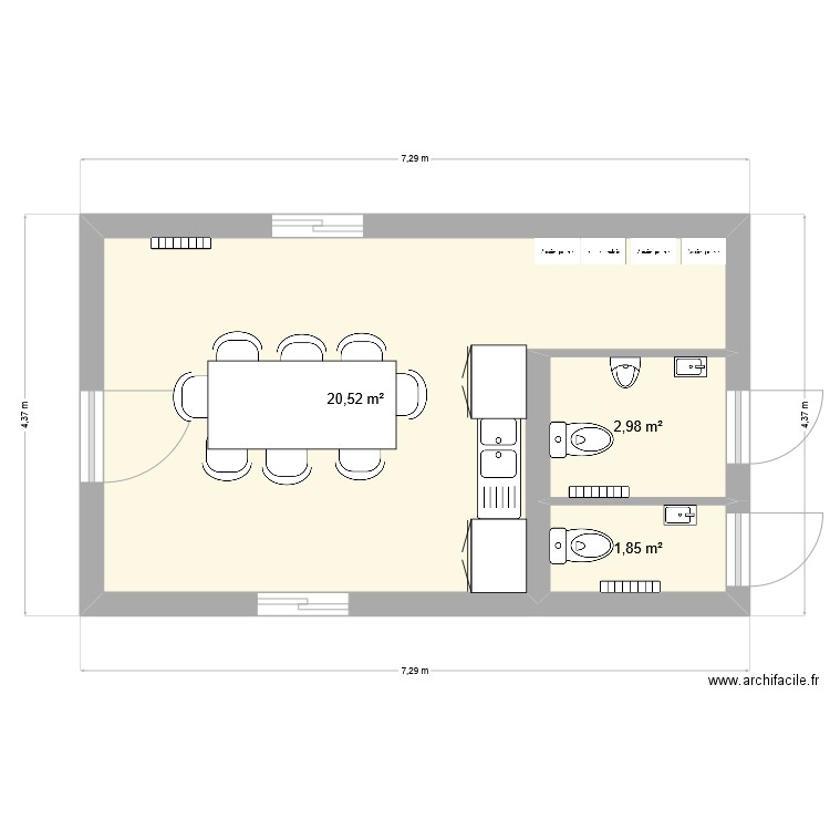 base de vie. Plan de 3 pièces et 25 m2