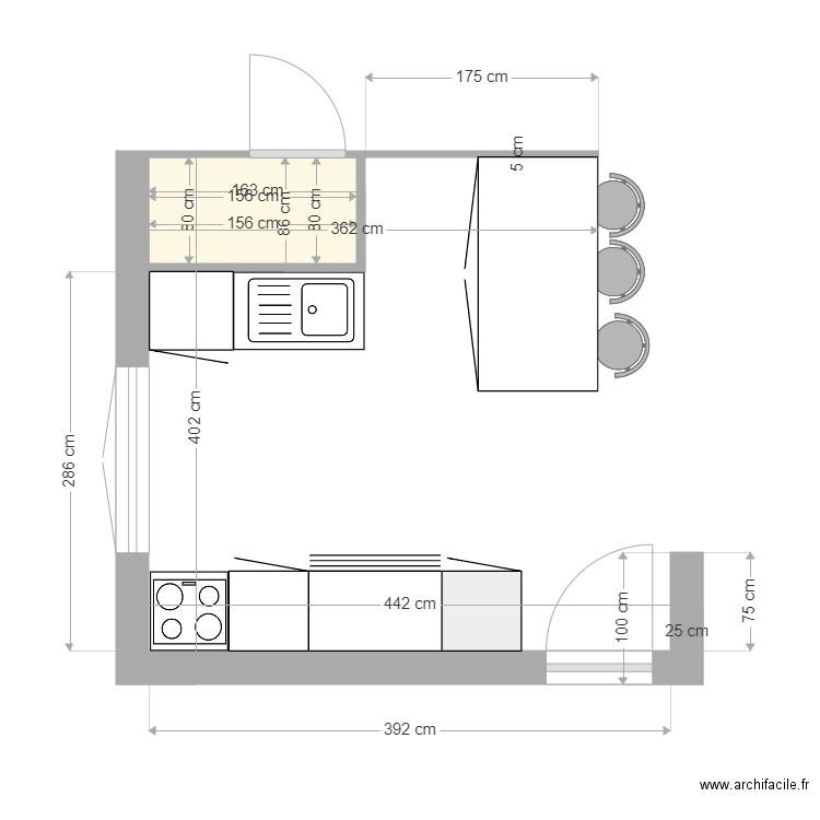 cuisine 1. Plan de 1 pièce et 1 m2
