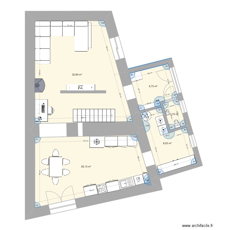 maison 2 archaud rez. Plan de 5 pièces et 74 m2