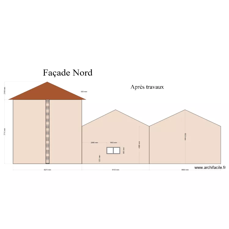 Fa&ccedil;ade nord apr&egrave;s travaux. Plan de 