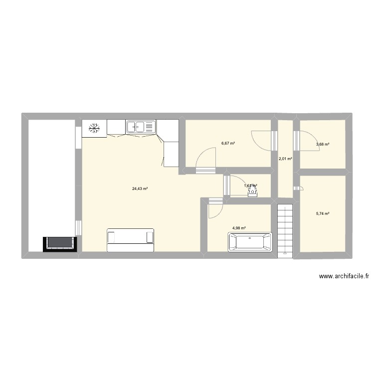 Maison Gwen. Plan de 7 pièces et 49 m2