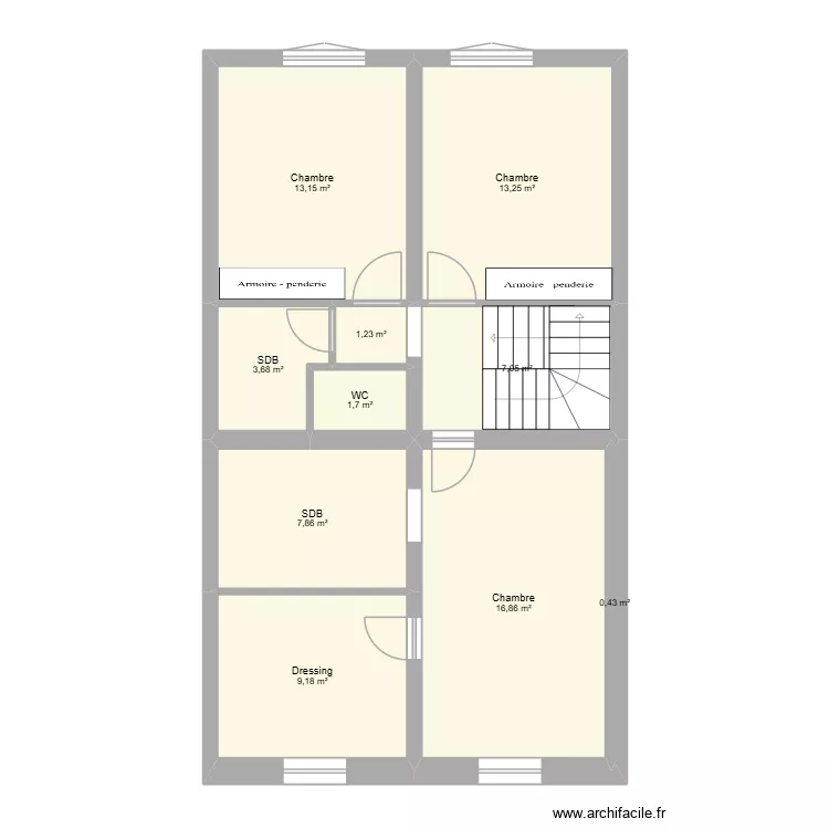 Maison - etage 1. Plan de 10 pièces et 74 m²