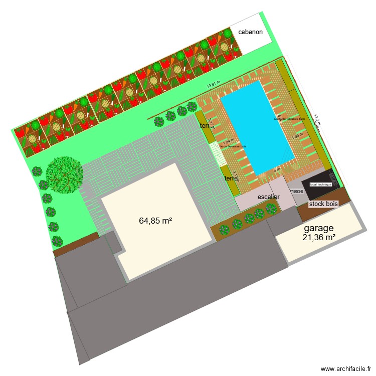 piscine. Plan de 2 pièces et 86 m2