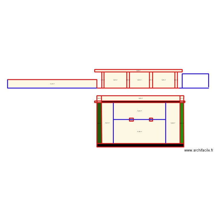 patio haut1. Plan de 28 pièces et 114 m2
