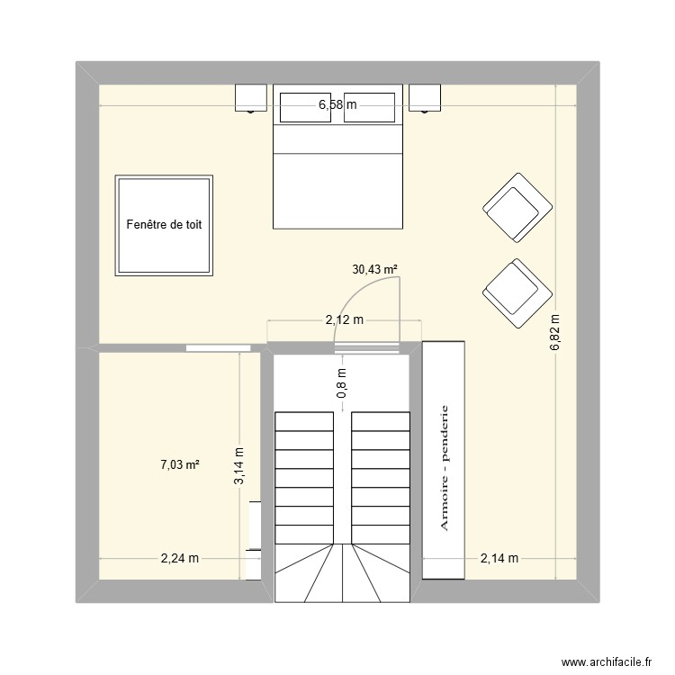Grenier bis. Plan de 2 pièces et 37 m2