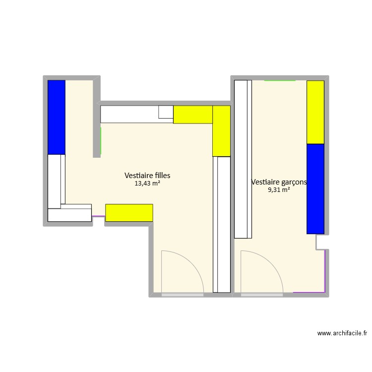 vestiaire garçons 1. Plan de 2 pièces et 23 m2