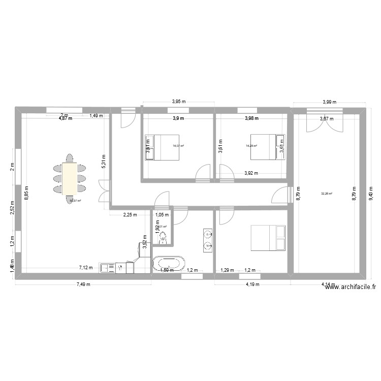 mai1. Plan de 5 pièces et 114 m2