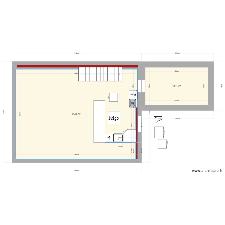 cuisine. Plan de 2 pièces et 67 m2