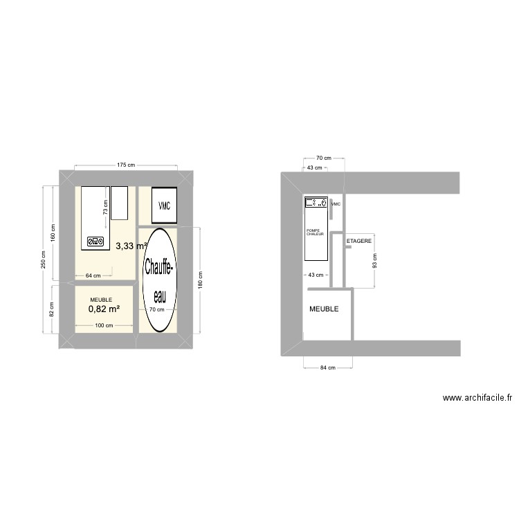 cuisine V4. Plan de 2 pièces et 4 m2