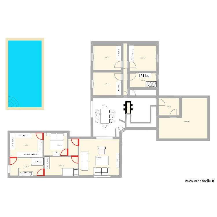 MAISON. Plan de 13 pièces et 128 m2