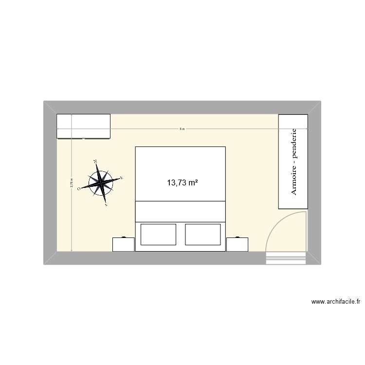 Chambre 1. Plan de 1 pièce et 14 m2
