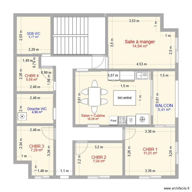 Plan 2 appart 1er étage. Plan de 9 pièces et 80 m2