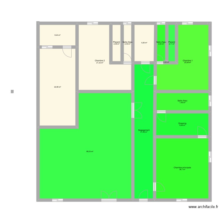 F3 extensible en F4. Plan de 15 pièces et 220 m2