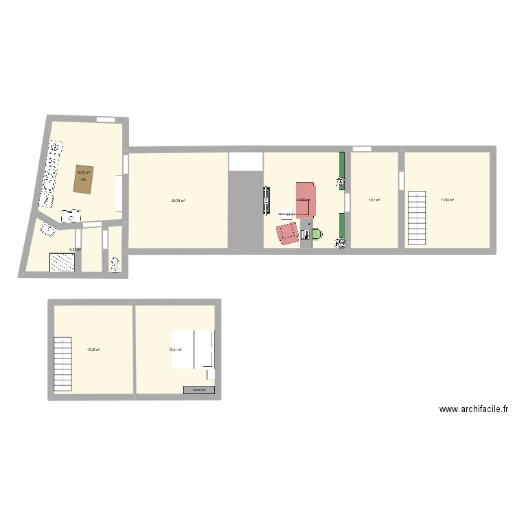Neuville. Plan de 8 pièces et 123 m2
