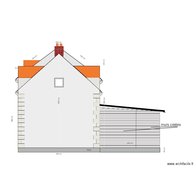 plan existant facade est projeté. Plan de 0 pièce et 0 m2