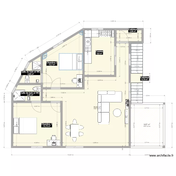 1ER v2. Plan de 9  et 91 m²