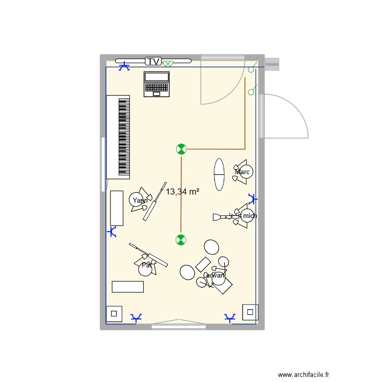 studio repet. Plan de 1 pièce et 13 m2