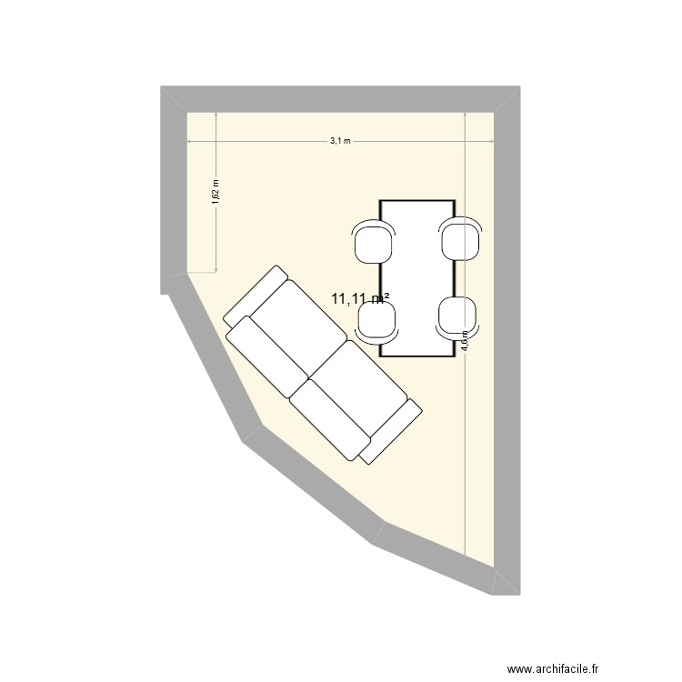 aline. Plan de 1 pièce et 11 m2