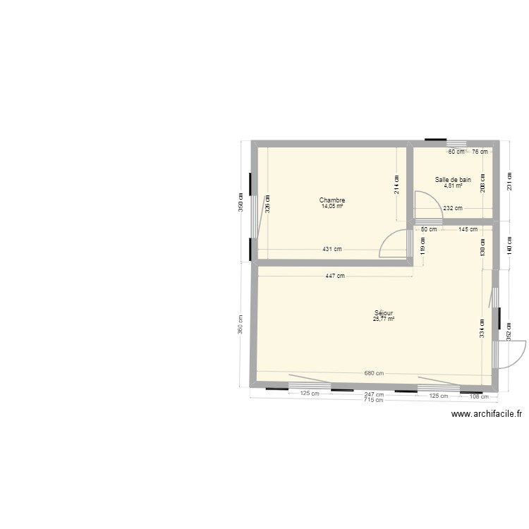 M 45 I. Plan de 3 pièces et 45 m2