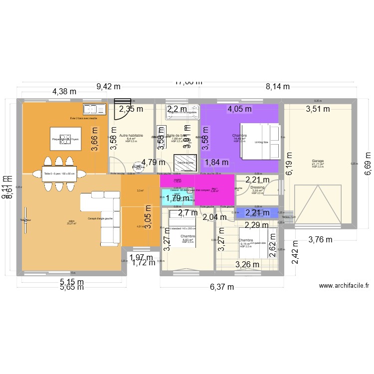 escarmur f - PLEIN PIED pf. Plan de 9 pièces et 77 m2