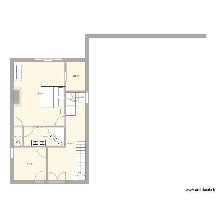 Chambre bas. Plan de 6 pièces et 59 m2