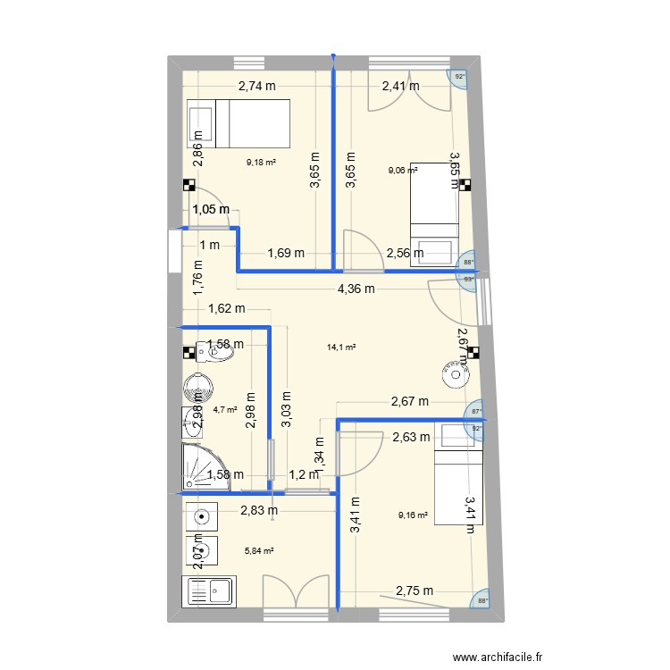 Maison 6 pièces 92 m2. Plan de 6 pièces et 52 m2