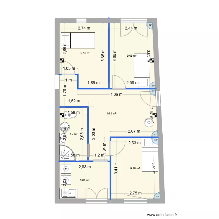 Maison 6 pi&egrave;ces 92 m2. Plan de 6  et 52 m²