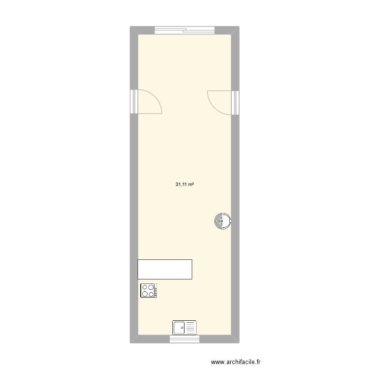 Salle de vie bas. Plan de 1 pièce et 31 m2