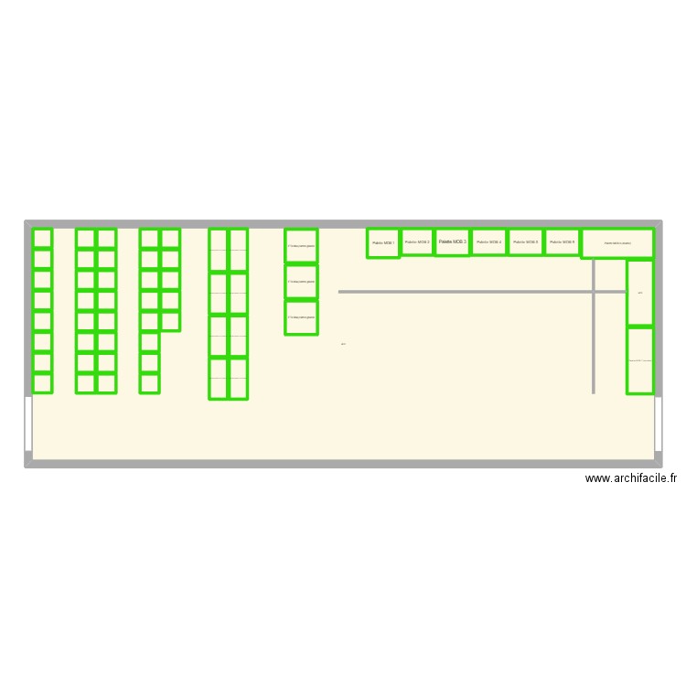 Projection 6e étage KANAL version initiale. Plan de 58 pièces et 224 m2