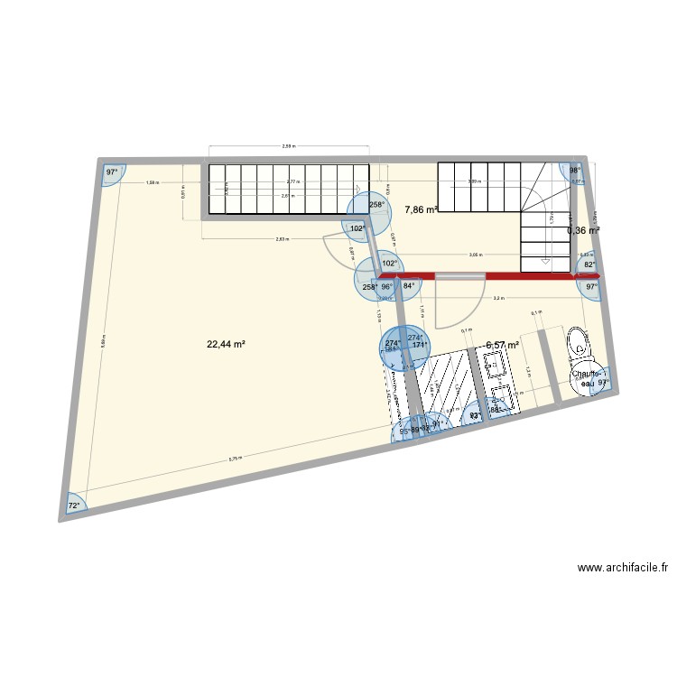 Rouge 1er _ V3. Plan de 5 pièces et 37 m2