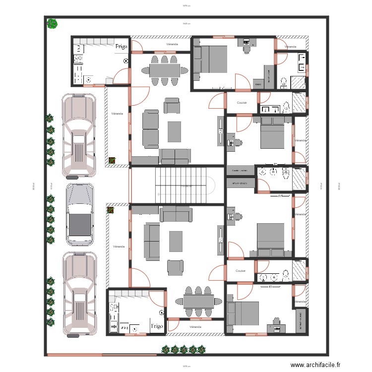 plan r+1 02 apparts R.D.C aménagement . Plan de 24 pièces et 513 m2