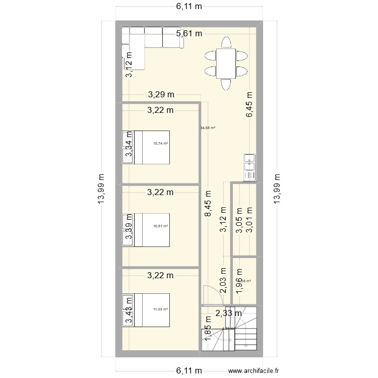 soustons up. Plan de 6 pièces et 74 m2