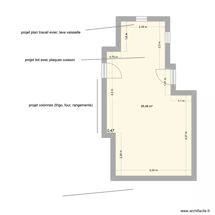 cuisine beauregard. Plan de 1  et 29 m²