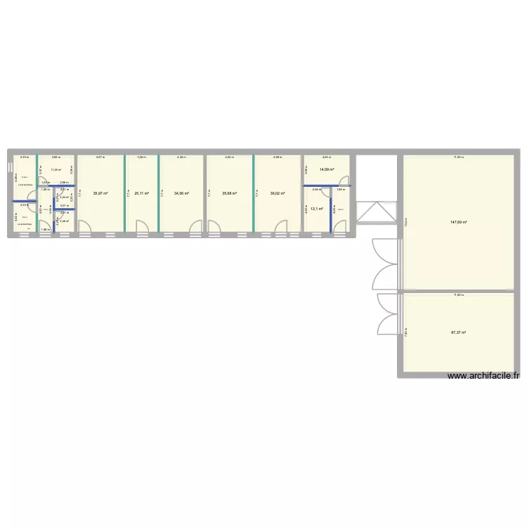 corps de ferme avec nouvelle cloisons et grange et box. Plan de 16  et 482 m²