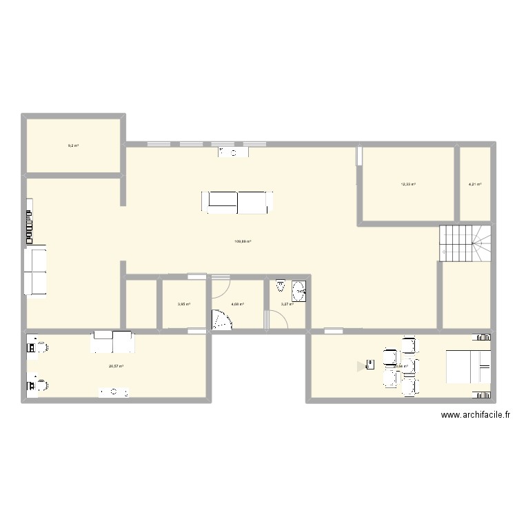 sous sol. Plan de 9 pièces et 189 m2