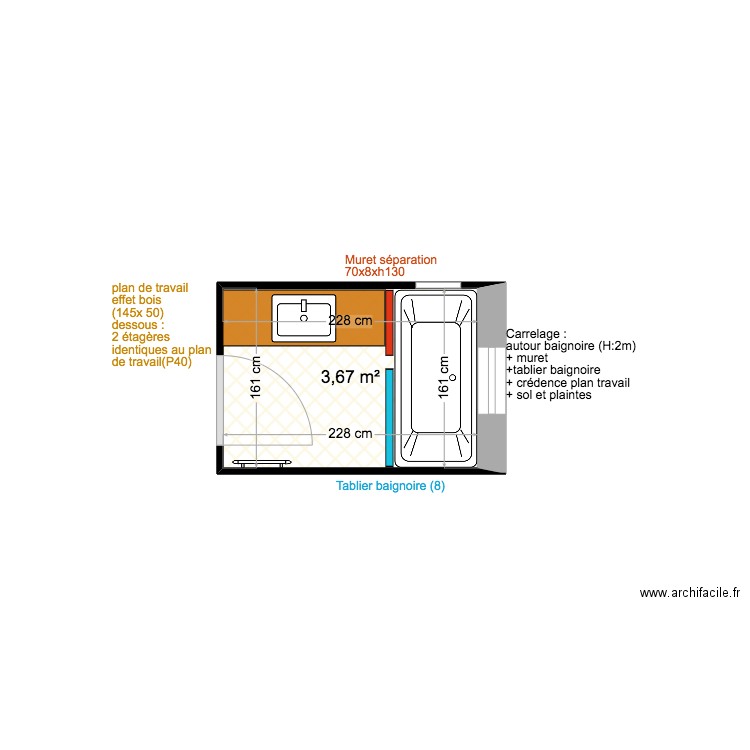 SDB 1er étage. Plan de 1 pièce et 4 m2