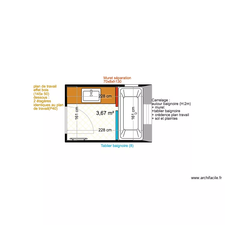 SDB 1er &eacute;tage. Plan de 