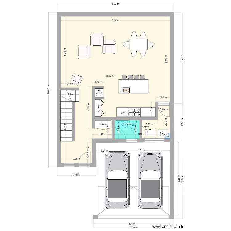 iiii. Plan de 2 pièces et 68 m2