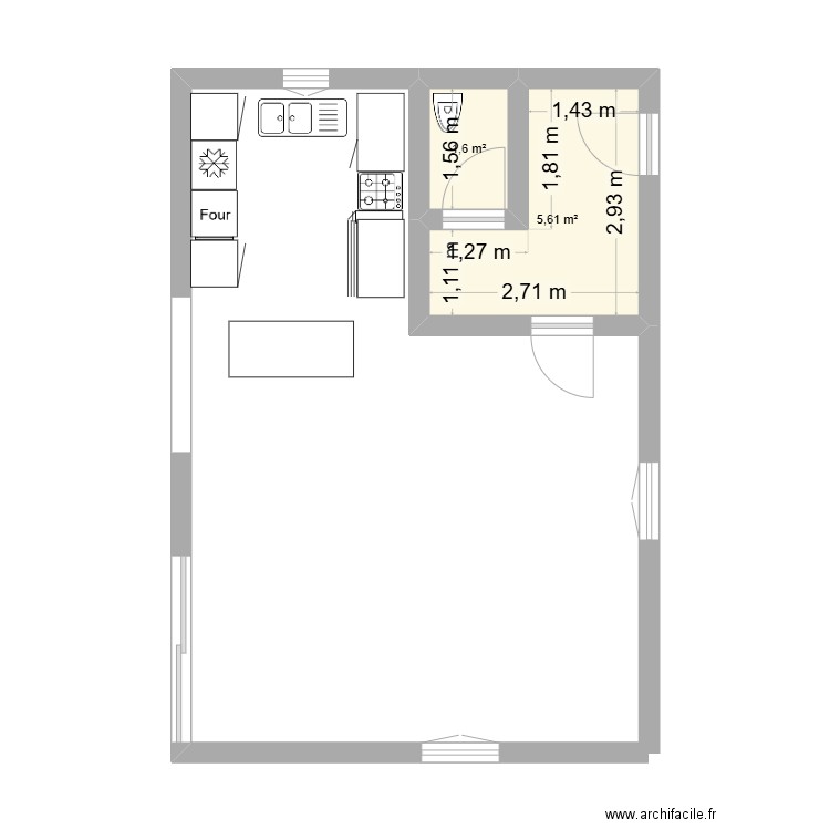 Extension. Plan de 2 pièces et 7 m2