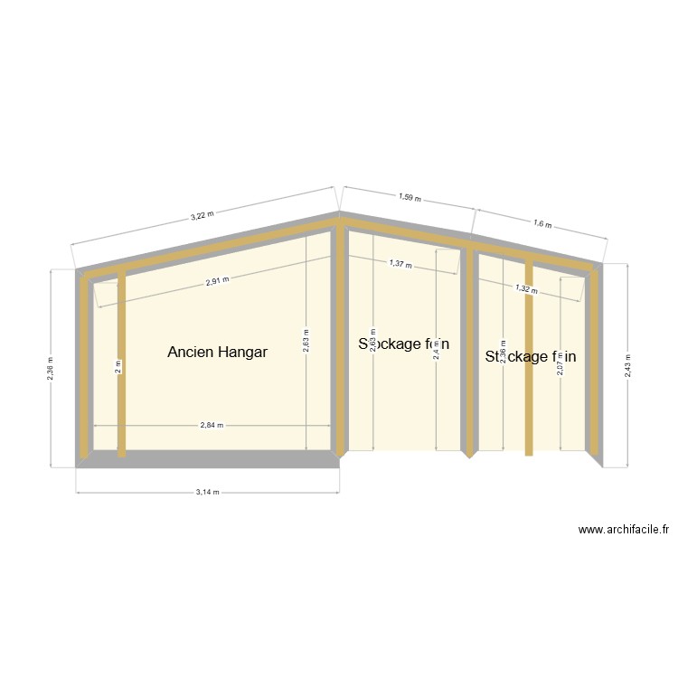 plan de coupe chevaux. Plan de 3 pièces et 13 m2