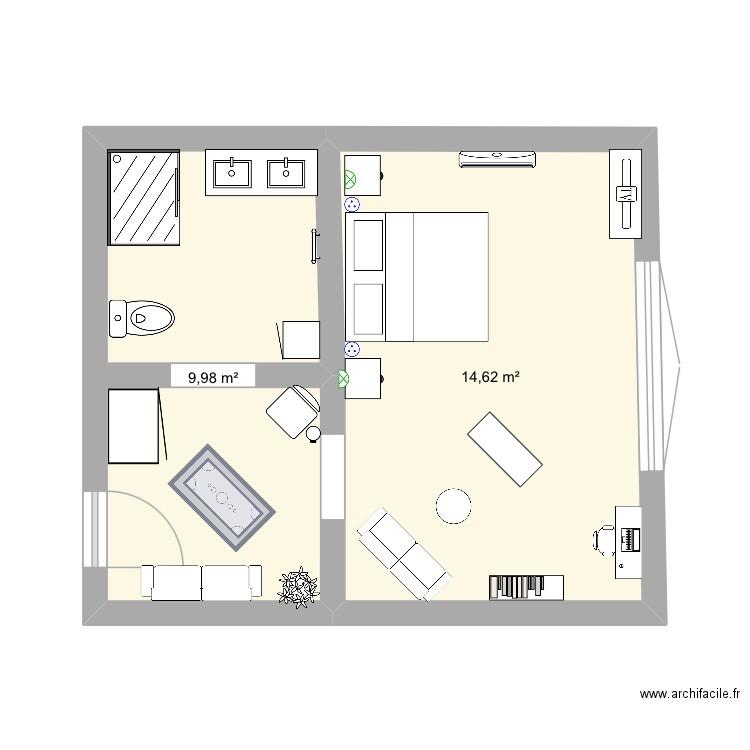 anthony. Plan de 2 pièces et 25 m2