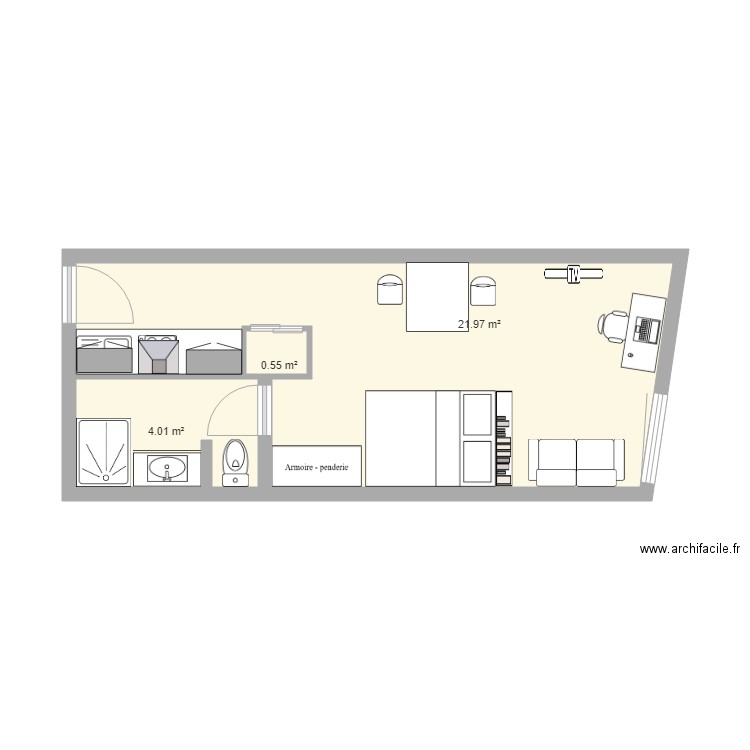Le Tampon. Plan de 3 pièces et 27 m2