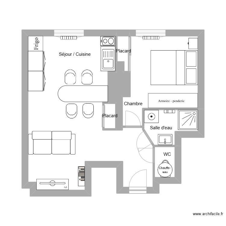 raverot meublé. Plan de 9 pièces et 36 m2