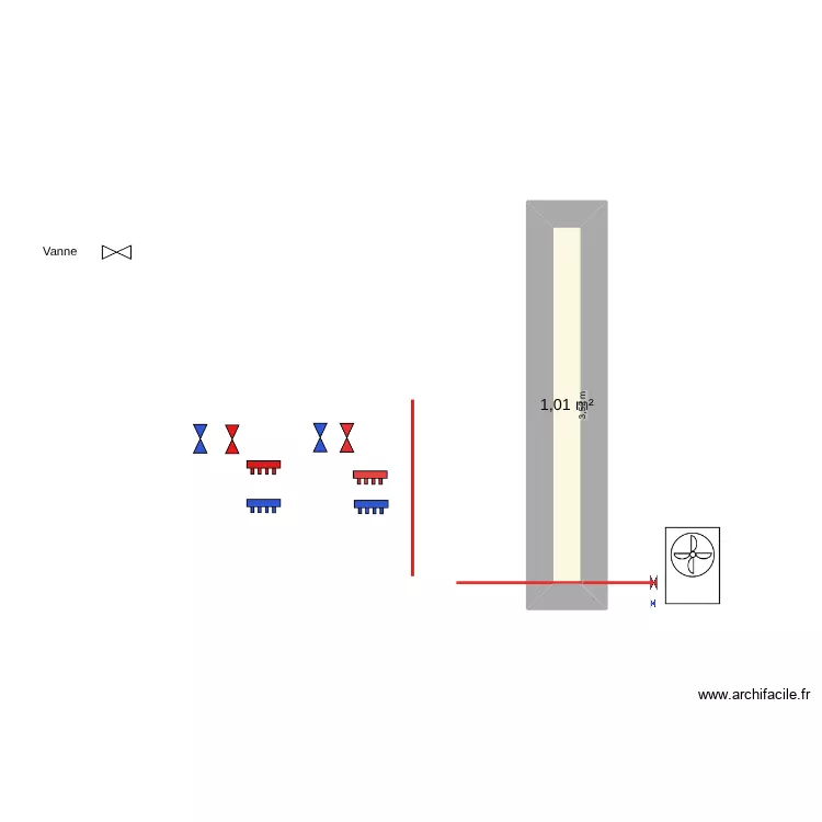 chauffage. Plan de 1  et 1 m²