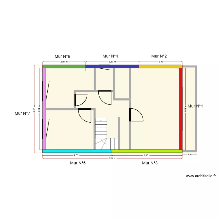 num&eacute;rotation des murs &eacute;tage.. Plan de 7  et 54 m²