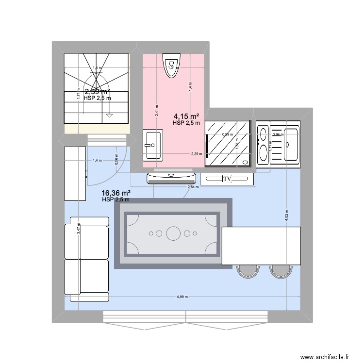 PAIX 47 - existant. Plan de 3 pièces et 23 m2